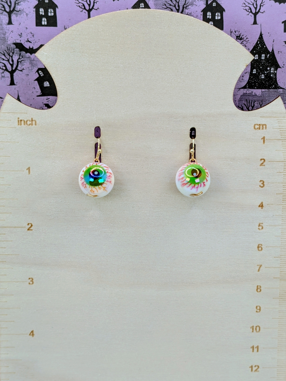 Gold Tone Hoop Halloween Eyeball Earrings